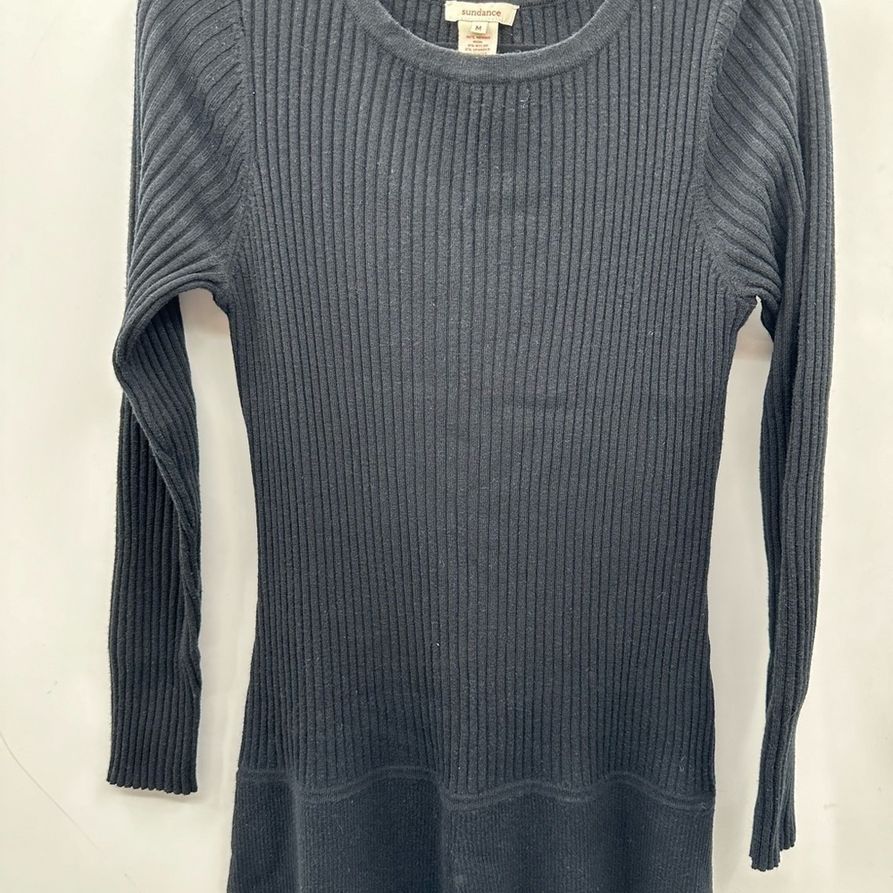 SUNDANCE RAQUEL midi length wool rib knit gorpcore comfort black woman dress M - Picture 6 of 9